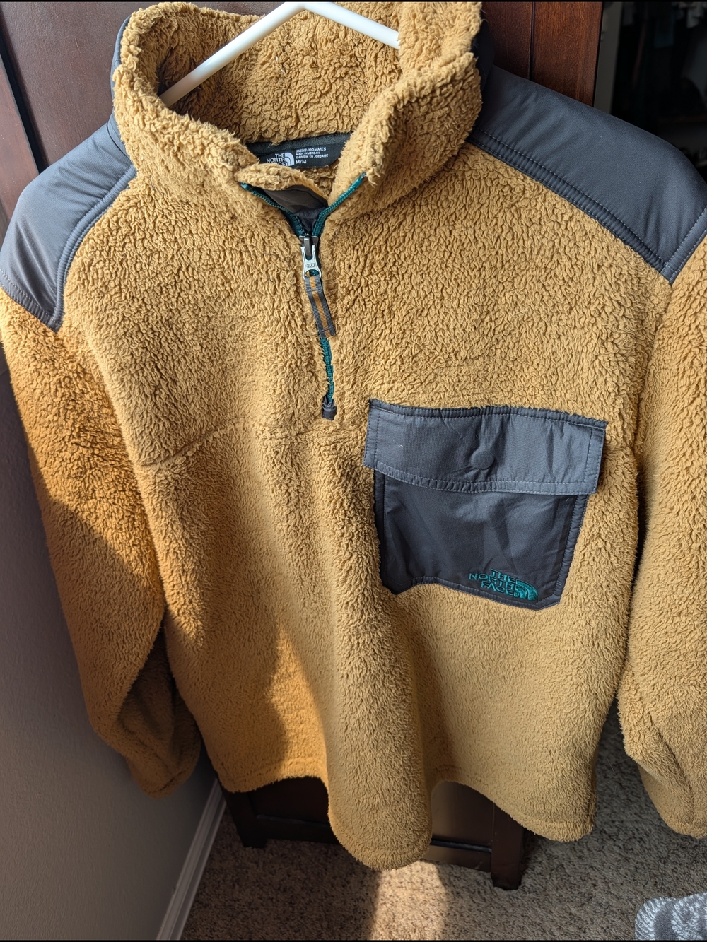 The North Face Tan Sherpa Fleece Pullover with Gray Pocket